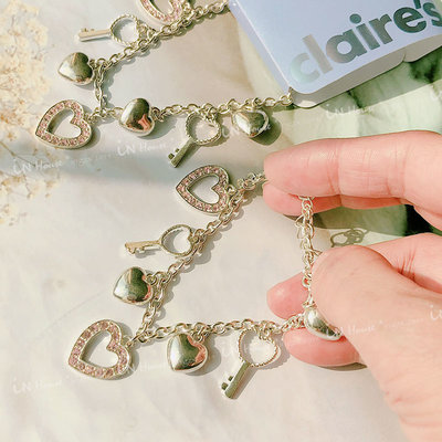 IN House* 🇹🇼現貨 出口英國🇬🇧 愛心 心型 鑰匙 手鍊 造型 水鑽 手鍊 可調式 銀色 手鏈