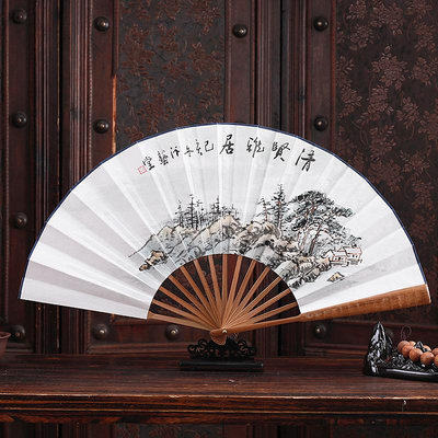 扇子折扇10寸手繪男士宣紙山水花卉傳統風禮品文玩日用竹節扇子