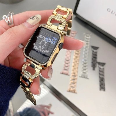 apple watch 5 錶帶 D字鑲鑽金屬不鏽鋼錶帶 蘋果手錶帶iWatch1/2/3/4代通用 時尚替換腕帶