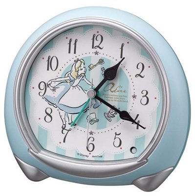 日本原裝進口 正品迪士尼愛麗絲夢遊仙境歐式藍色床頭時鐘房間客廳時鐘鬧鐘靜音鐘錶 6388c