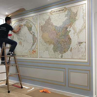 中文版中國地圖世界地圖壁畫客廳電視背景牆壁紙定製牆布書房壁紙