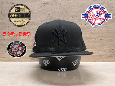 New Era x MLB NY Yankees 59Fifty 美國職棒紐約洋基黑底黑字百年紀念部章全封帽