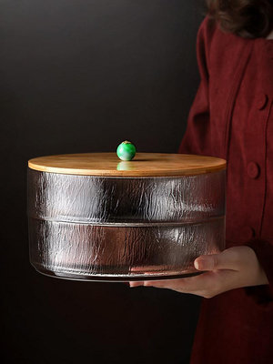 九土日式手工吹製錘紋玻璃茶餅罐盒多層復古茶葉罐密封儲存罐家用~小滿良造館