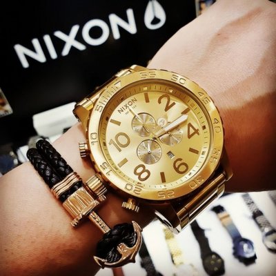 現貨#現貨 Nixon尼克松土豪金大錶盤三眼計時鋼帶石英男運動手錶A083502簡約