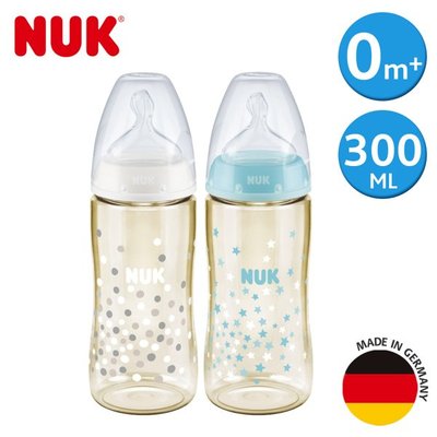 NUK 寬口徑PPSU奶瓶300ml-附1號中圓洞矽膠奶嘴0m+(顏色隨機)【悅兒園婦幼生活館】