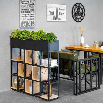 現代工業風鐵藝實木屏風隔斷客餐廳時尚簡約小展示辦公室置物架