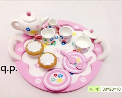 木製玩具 兒童扮家家酒 花兒 壺杯盤 杯子蛋糕 托盤茶壺 繽紛花朵 花紋樣 木質茶具組 花茶組 小孩下午茶遊戲 木質器皿