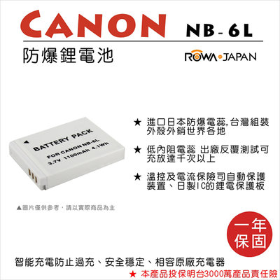 批發王@樂華 FOR Canon NB-6L 相機電池 鋰電池 防爆 原廠充電器可充 保固一年