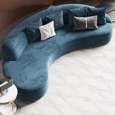 北歐輕奢布藝圓弧形設計沙發簡約網紅小戶型客廳多人藍色創意沙發下標宅配規格不同售價不同