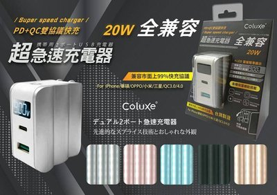 魔力強【Coluxe 20W全協議快充】PD + QC 多重充電防護 液晶顯示 有效掌握電壓電流 MIT台灣製造