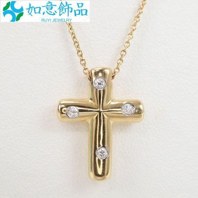項鍊 十字架 鑲嵌 18K K18YG 鑽石-如意飾品