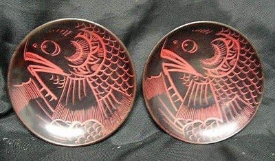 老台灣漆器盤:雕魚紋對盤