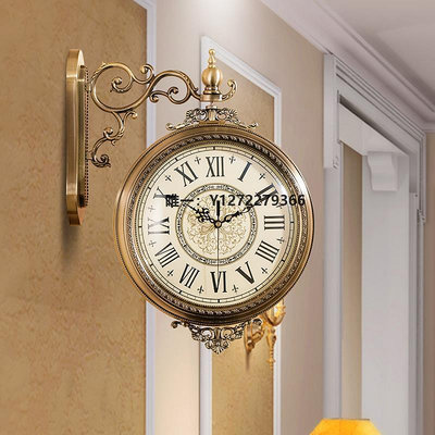 時鐘擺件美式歐式復古雙面掛鐘兩面鐘表掛表家用時鐘現代簡約大氣豪華高端家居時鐘