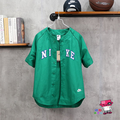 球鞋補習班 NIKE NSW SHIRTS 經典綠 排扣 復古 厚磅 刺繡 教練襯衫 工裝 棒球衫 FQ7001-365
