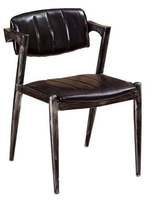 【DH】商品貨號N991-1商品名稱《斯恩》黑皮仿舊餐椅/餐桌另計。備有柚木色黑皮餐椅。簡約雅緻經典。主要地區免運費