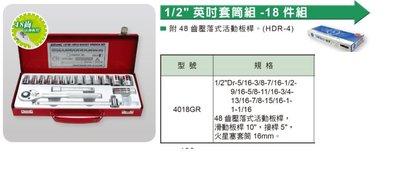 含稅(東北五金)台灣製 ALSTRONG 1/2"(4分) 藍帶套筒組 18件組 CR-V材質 4018G-BL(公制)