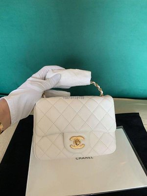 【二手】Chanel 香奈兒絕版金球方胖子 白色 手提包單肩包斜挎包鏈條包