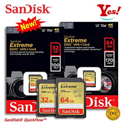 【Yes！公司貨】Sandisk Extreme SDXC 64GB 64G U3 V30 170MB/s 相機記憶卡