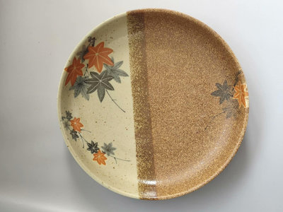 日本 信樂燒 粗陶 盤子 繪盤 20厘米口徑 柴燒
