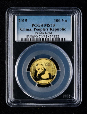 真品古幣古鈔收藏2015年熊貓金幣¼盎司，pcgs70評級，品相如圖，看清再