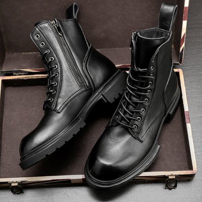 【Bigbang&amp;男包】黑色馬丁靴2020年新款男士靴子中高幫潮牌英倫風戰狼哈雷機車男靴