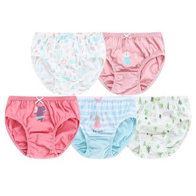 【爆米花】 (五件組) BabyPark 韓國純棉兒童內褲-可愛兔子 三角褲 女孩內褲