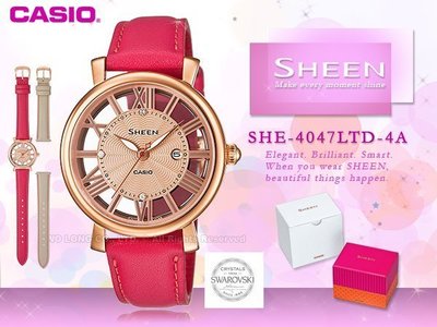 CASIO 卡西歐 手錶 專賣店 SHEEN SHE-4047LTD-4A 女錶 真皮錶帶 玫瑰金離子鍍金錶殼 施華洛世
