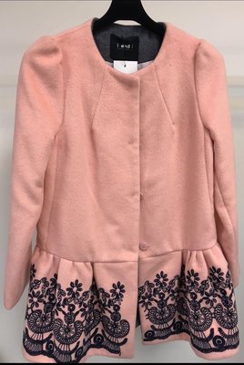 韓國購回設計師精品 玫瑰粉色蕾絲刺繡外套大衣