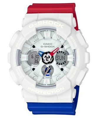 G-SHOCK CASIO 卡西歐展現台灣風格藍白紅旋風配色運動腕錶 型號：GA-120TRM-7A【神梭鐘錶】