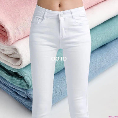 熱銷-【優選購】-白色高腰牛仔褲女2022新款夏季薄款顯瘦彈力小腳牛仔褲鉛筆褲子-OOTD