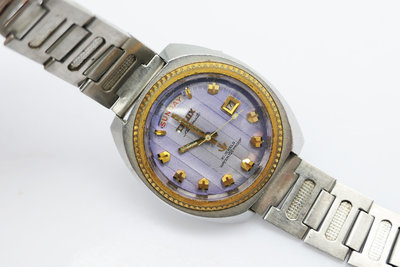 (小蔡二手挖寶網) TELUX 鐵力士 自動機械錶 紫表面 日星期顯示 21石 錶帶瑕疵 目前無行走 零件錶賣 商品如圖 100元起標 無底價起標 無底價