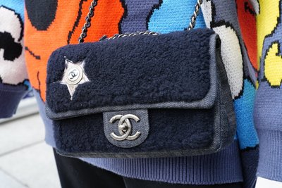 【COCO 精品專賣】Chanel 羊毛絨 星星綴飾 鍊帶肩背包 黑 現貨