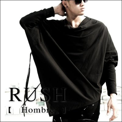 RUSH Hombre (曼谷空運 現貨) 設計師款三角剪裁單側抽繩束袖斗篷-黑 (男女皆可) (原價850)