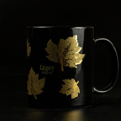 黑底金色Calgary Alberta楓葉馬克杯 茶杯 咖啡杯