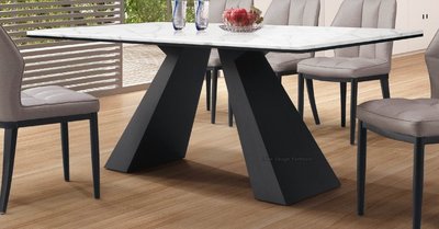 【N D Furniture】台南在地家具-黑砂造型鐵腳亮面岩板180cm岩板餐桌YH
