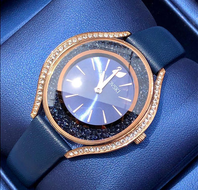 SWAROVSKI Crystalline Aura 藍色面錶盤 藍色皮革錶帶 石英 女士手錶5519447 施華洛世奇腕錶