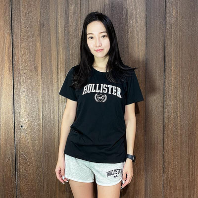 美國百分百【全新真品】Hollister Co. T恤 棉質 女款 HCO 上衣 海鷗 logo 短T 黑色 CF18