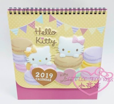 ♥小公主日本精品♥Hello Kitty凱蒂貓立體紙雕馬卡龍黃粉色線圈式桌曆桌上曆行事曆年曆2019年 62038003