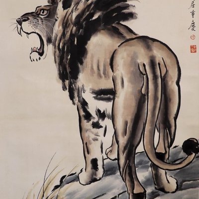 清代徐悲鴻手絵千里宝馬画掛軸-