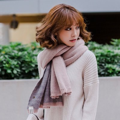 日本秋冬新款 超美圍巾 鳳梨圖案雙色拼接圍巾 柔軟 保暖 針織圍巾 日本圍巾