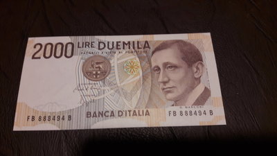 1990年義大利2000里拉紙鈔實物如圖