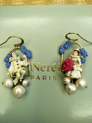 【巴黎妙樣兒】正品之美 法國廠製造 Les Nereides 月光下的戀人擺盪秋千 垂墜珍珠 不對稱耳環