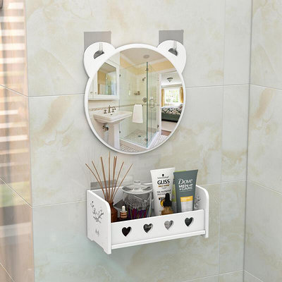 【現貨】浴室鏡子洗手臺衛生間廁所簡易掛墻壁掛帶置物架小號化妝鏡免打孔