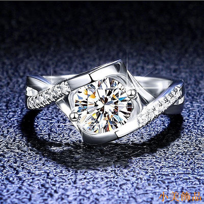 小美飾品莫桑石（5--6.5mm）戒指 女 925銀 D色莫桑鑽0.5--1ct 可通過測鑽筆檢測 帶GRA證書 扭臂天使