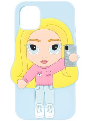 【折扣預購】正品Chiara Ferragni 粉藍色金髮女孩 毛衣牛仔褲iPhone 11 眨眼手機殼