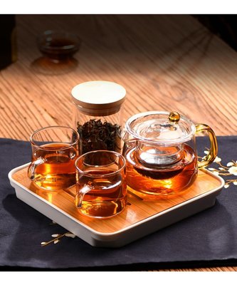 [一壺兩杯+盤+茶葉罐的]玻璃茶壺茶水分離茶具套裝家用辦公室耐高溫加厚過濾泡茶壺