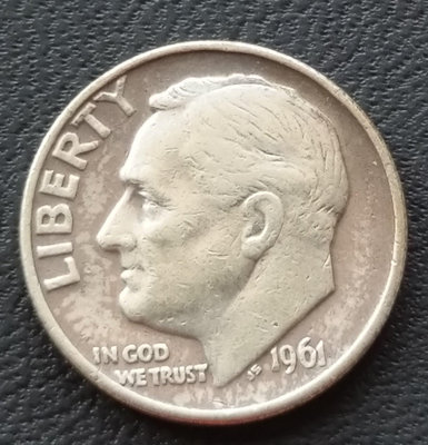 美國 羅斯福 1角 10分 ONE DIME 1961-D 銀幣(90%)  2799