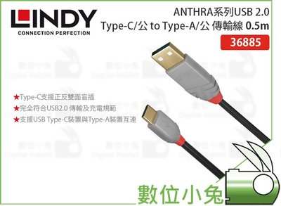 數位小兔【LINDY 林帝 ANTHRA系列USB 2.0 Type-C/公 to Type-A/公 傳輸線】0.5m