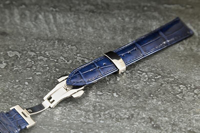 深藍色20mm可替代浪琴seiko tissot原廠錶帶,真鱷魚皮錶帶,方便雙按式不鏽鋼彈扣