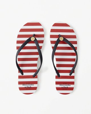 【天普小棧】A&F Abercrombie Striped Rubber Flip Flop logo條紋人字夾腳拖鞋